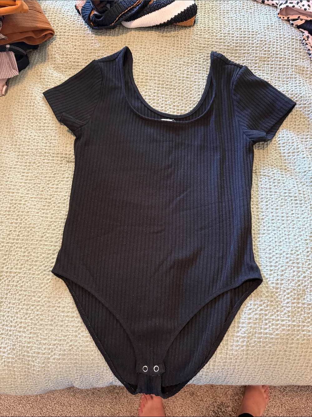 Maurices Black Ribbed Short-Sleeve Bodysuit